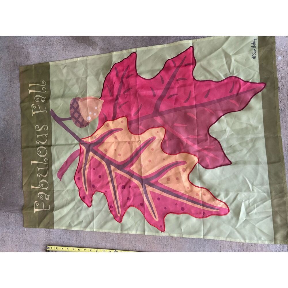 Steve Haskemp 27"x40" Garden Flag  "Fabulous Fall" leaves and acorn green red‎